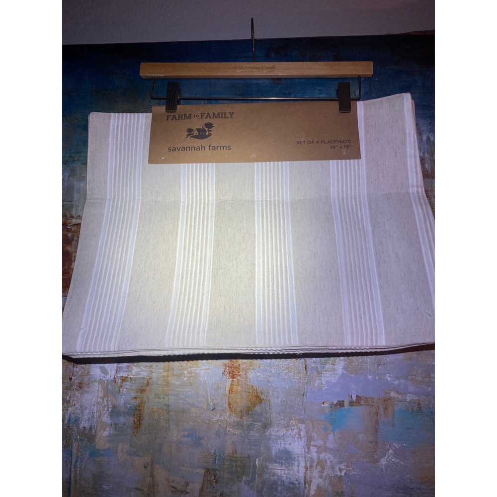 Savannah Farms Farm to Family Placemats Set of 4 Cream Tan Striped 14x19 Cotton